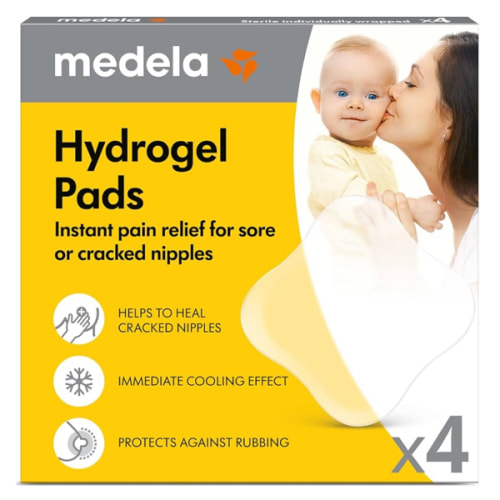 Medela Hydrogel Pads, Instant Pain Relief for Cracked or Sore Nipples from Breastfeeding and Pumping, Cooling Moisture Supports Natural Healing, Pack of 4