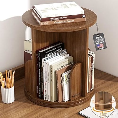 Rotating Bookshelf, 1 Tier Table Floor Standing Revolving Bookcase, Spinning Book Organizer Corner Bookshelf for Study Office Bedroom Living Room (One Floors)