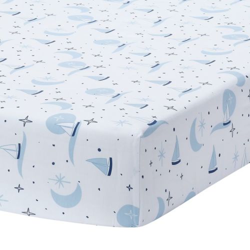 Lambs & Ivy Little Skipper Cotton Nautical Sailboat Fitted Crib/toddler Sheet