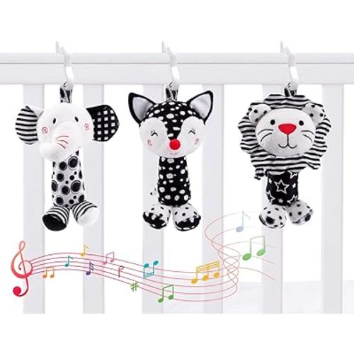 Black & White Baby Wind Chime Hanging Toys - High Contrast Rattles for Newborns 0-12 Months, Stroller & Car Seat Mobile, Visual Stimulation Sensory Toy for Baby Gym, Crib & Playtime
