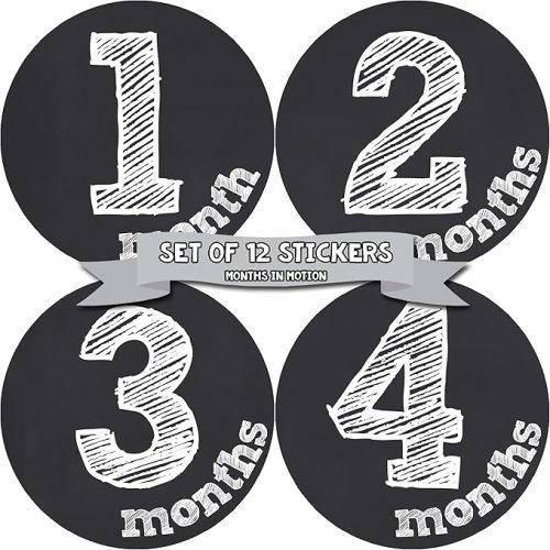 Baby Month Stickers - Monthly Milestone Sticker for Boy or Girl - Infant Photo Prop for First Year - Shower Gift - Newborn Keepsakes - Unisex- Chalkboard