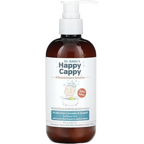 Happy Cappy Dr. Eddie’s Medicated Shampoo and Body Wash- Baby Dandruff Shampoo, Helps Cradle Cap and Seborrheic Dermatitis, Reduces Flakes and Redness, Dermatologist Tested, Fragrance-Free - 8 Fl Oz