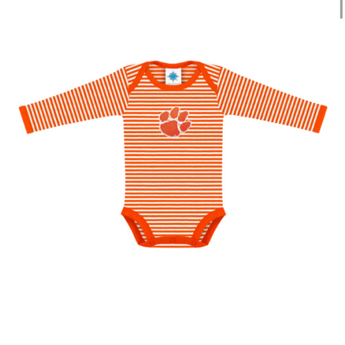 Clemson Tigers Stripe Long Sleeve Bodysuit | Orange and White | 0-3M