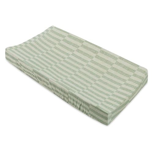 Babyletto 100% Quilted Organic Cotton Changing Pad Cover, GOTS-Certified, Fitted 360°, Ultra-Soft and Breathable Muslin - Moss Green Offset Stripe
