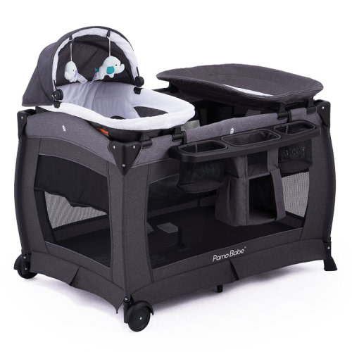 Pamo Babe Mini Convertible Portable Crib Upholstered with Mattress and Storage | Wayfair
