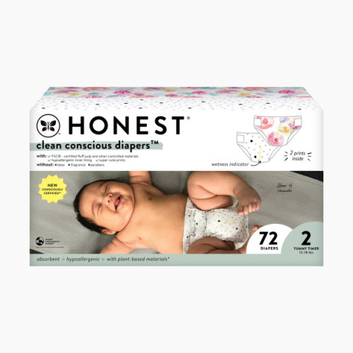The Honest Company Clean Conscious Disposable Diapers - Ya Heart + Rose Blossom, Size 2, 72 Count