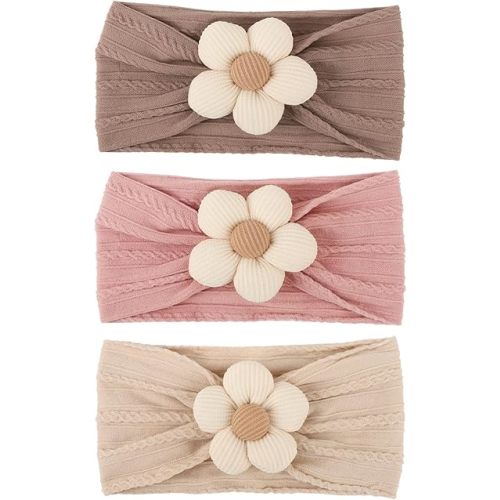 3 Pcs Baby Flower Headbands Nylon Baby Hairbands Handmade Baby Girl Hair Accessories for Newborn Infant Toddler Baby Essentials