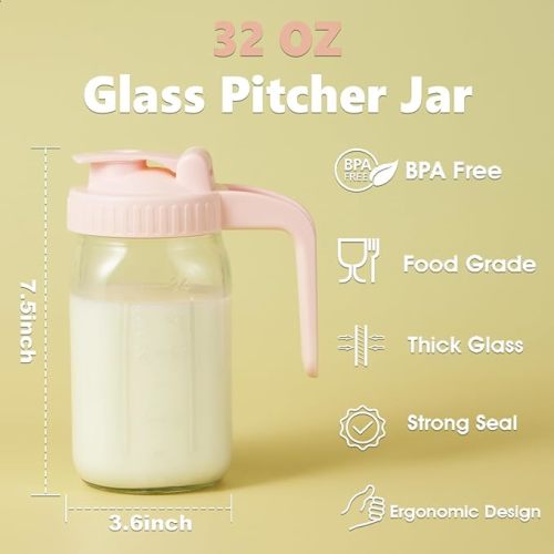 32oz Glass Pitcher with Lid & V-shaped Pour Spout - White