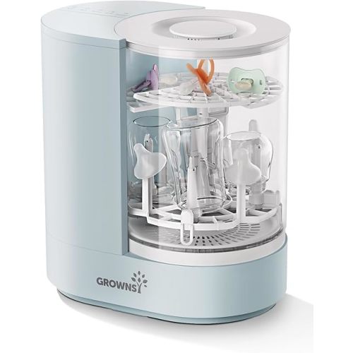 GROWNSY DeepClean Bottle Washer Pro, Baby Bottle Washer and Sterilizer and Dryer, Effortless Washing Machine for Bottle Cleaner, Pump Parts, Pacifiers - Wash, Sterilize and Dry with One Touch (Blue)