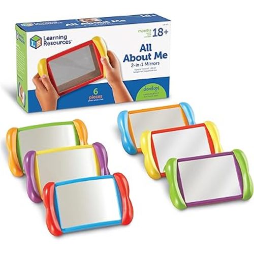 Learning Resources All About Me 2 in 1 Mirrors - 6 Pieces, Ages 18+ Months, Toddler Social Emotional Learning Toys, Mirror for Kids