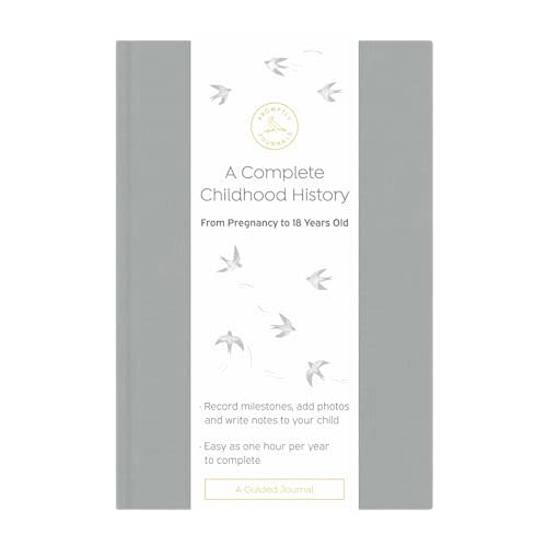 Promptly Journals, A Complete Childhood History: From Pregnancy to 18 Years Old (Grey, Linen) | Baby Book and Pregnancy Journal | Baby Memory Book