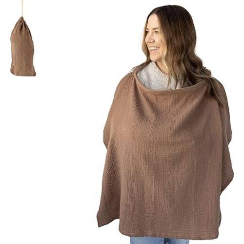 active baby Muslin nursing cover for breastfeeding mom with Adjustable hoop for hand free | breathable nursing cover up | 100% muslin cotton light weight breastfeeding cover wrap shawl scarf (Peanut)