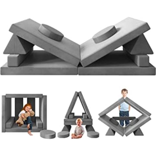 linor Kids Couch, Modular Designed Baby Couch for Kids/Foldable Loveseat &Fold Out Ottoman, Lounger, with Washable and Durable Covers (Charcoal)