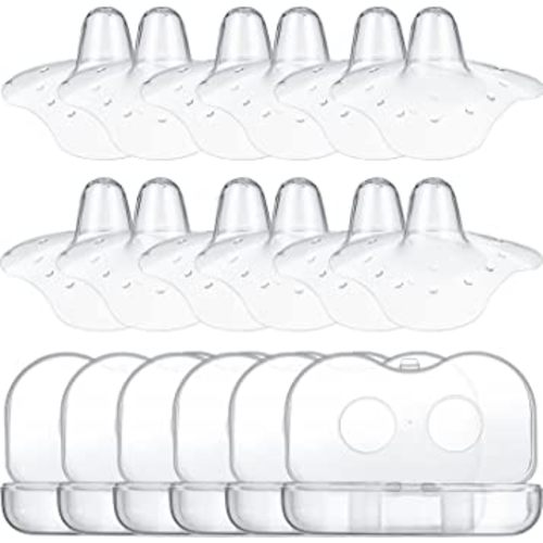 Nuanchu 12 Pieces Nipple Shields for Nursing Newborn Breastfeeding 20 mm Nipple Protectors Bulk with Clear Carrying Case Silicone Extender for Protecting Sore, Flat or Inverted