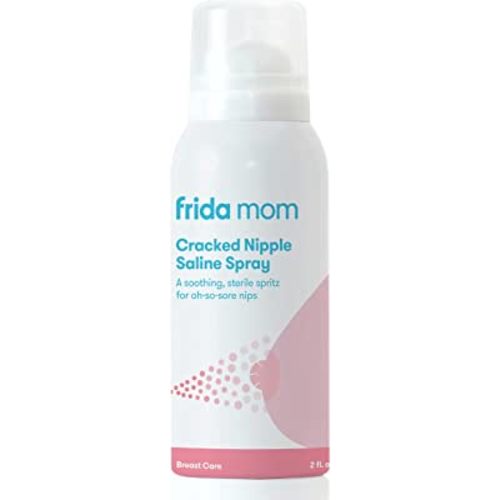 Frida Mom Cracked Nipple Soothing Spray | All-Natural Saline Spray to Heal Sore, Cracked Breastfeeding Nipples | Spray + Air-Dry | Gentle for Baby + Mom | 2 Fl oz