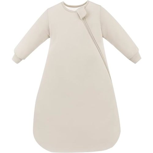 Supersoft Long Sleeve Sleep Sack 1.0 TOG, Bamboo Viscose Baby Sleeping Bag 2-Way Zipper Sleep Sack with Sleeves