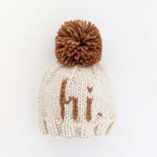 Pecan color Pom Pom Beanie Hat – XS newborn size