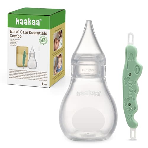 Haakaa Nasal Care Essentials Combo, Nasal Aspirator for Baby with Baby Nose Picker, Gentle Infant Ear & Nose Care Set with Case for Home or Travel