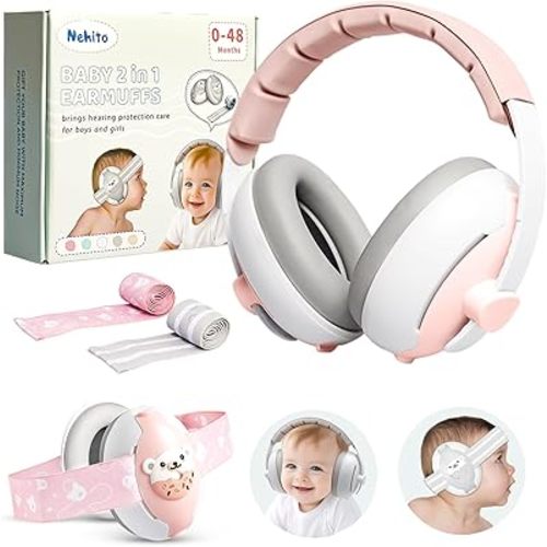 2-IN-1 Baby Ear Muffs Noise Protection up to 48 Months, New &Upgraded baby Noise Cancelling Headphones Against Hearing Damage (Pink+White, 2 in 1)