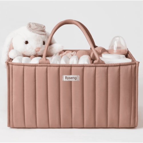 Byseng Baby Diaper Caddy, Nursery Storage Bin And Car Organizer For Diapers And Baby Wipes (Pink)