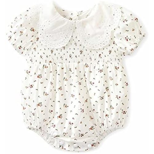 Curipeer Infant Baby Girls Summer Floral Romper Baby Bubble Sleeve Ruffle Romper Outfit 3M-2T
