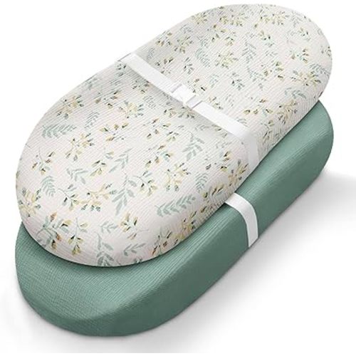 Blissful Diary Muslin Changing Pad Cover for Girls Boys, Soft Baby Diaper Change Table Pad Covers, 2 Pack (Roman Green & Leaf, Avocado)