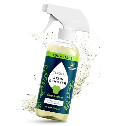 Puracy Stain Remover Spray, Natural Travel and Laundry Stain Cleaner for Clothes, Baby & Kids Stains, Oil & Fabric Spot Cleaner (Free & Clear, 12 oz)