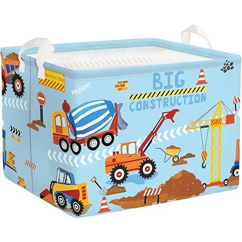 Construction Vehicle Baby Laundry Hamper Collapsible Clothes Kids Storage Basket Large Boys Gift Toy Box Bin for Nursery Room, Excavator, 36L