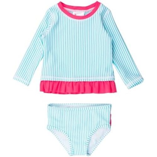 RuffleButts Baby/Toddler Girls Seersucker Long Sleeve Rash Guard Bikini