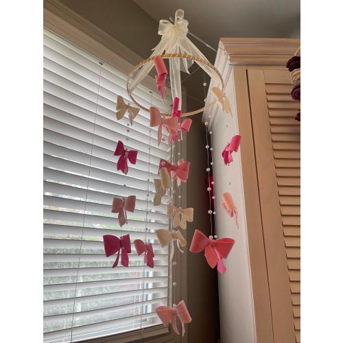 New! XL BOWS and pearls baby girl nursery mobile hanging decor