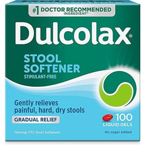 Dulcolax Stool Softener Laxative Liquid Gel Capsules, Gentle Constipation Relief for Hard, Dry Stools, Docusate Sodium 100 mg, 100 Count