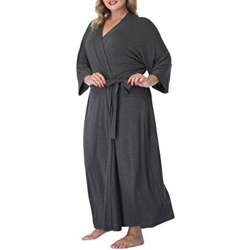 Women's Long Robes Soft Kimono Bathrobe Lightweight Sleepwear Maternity Dressing Gown Knit Wrap House Loungewear