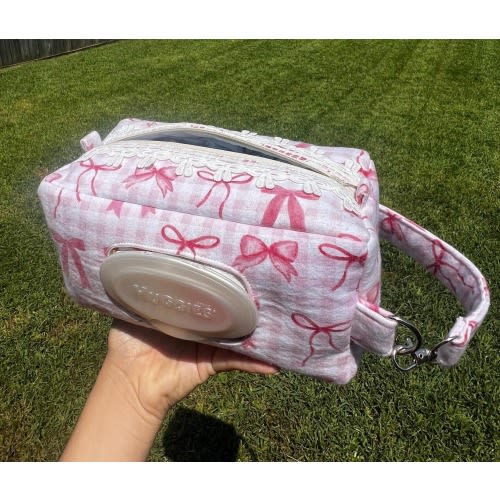 Pink Bow Diaper and Wipe Pouch with Stroller Clip – Baby Wipes & Diaper Bag Organizer