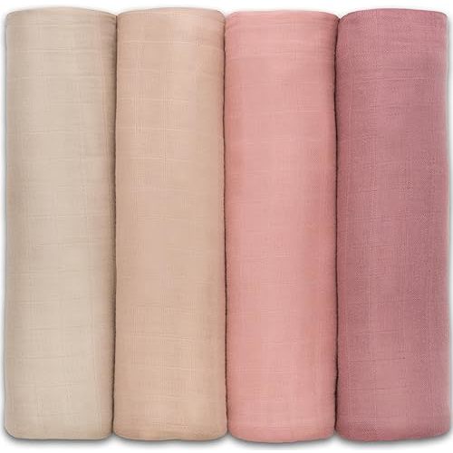 Comfy Cubs Muslin Swaddle Blankets Neutral Receiving Blanket Swaddling, Wrap for Boys and Girls, Baby Essentials, Registry & Gift (Cream, Blush, Bold Blush, Mauve)