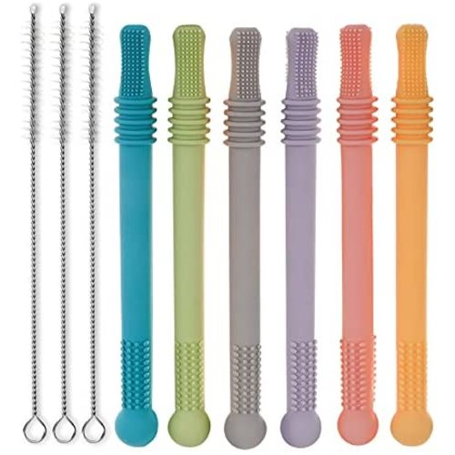 Hollow Teething Tubes for Babies(6 Pack), Baby Teether Tubes, Soft Silicone Teething Straws for Infants, BPA Free & Freezable for Babies 3-12 Months
