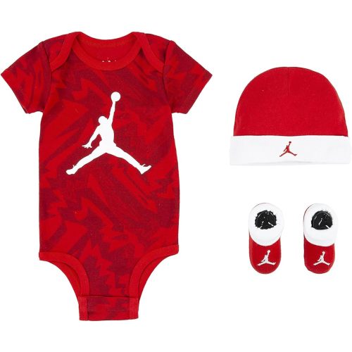 Jordan All Over Print Hat/Bodysuit/Bootie Set (Infant/Toddler/Little Kids) Fire Red 0-6 Months (Infant)