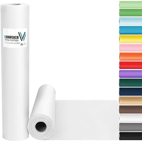 Vanhench White Wrapping Paper 17.5"x1200"(100'), White Easel Painting Drawing Paper Roll Kids Art Supplies, Chart Poster Bulletin Board, Floor Covering Arts Crafts Gift Wrap 80GSM 55LB