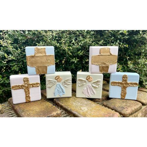Baby shower gift Small hand painted wood angel blocks cross blocks kids room decor