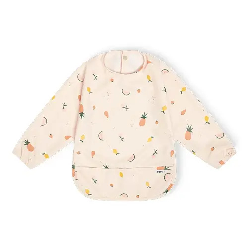 Lalo Smock Bib - Long Sleeve Baby Bib, Elastic Cuffs for Comfort, Large Catch-All Pocket, Waterproof Recycled Polyester - Durable Baby Smock Bib for Mealtime - Ages 6-24 Mo. - Fruit Print Grapefruit