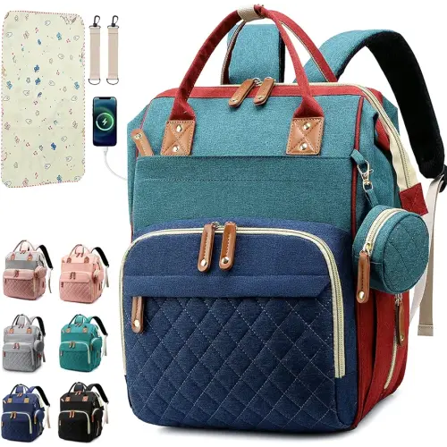 Diaper Bag Backpack Baby Bag, Baby Girl Boy Diaper Bag for Dad Mom with Pad, 16 Pockets, Pacifier Case, Large Diaper Bags Unisex for Travel (Colorful)