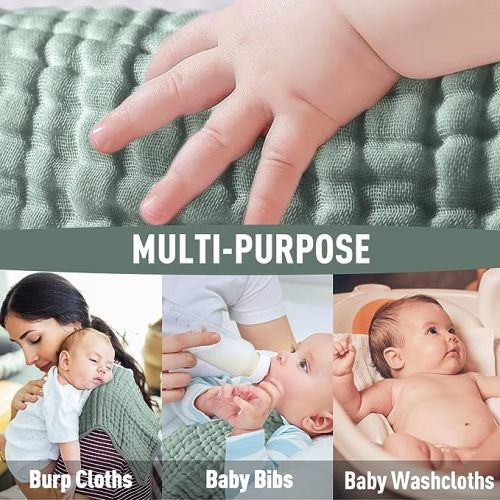 Yoofoss Muslin Burp Cloths for Baby 10 Pack - Dark Green