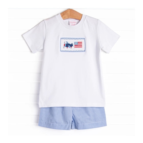 All-American Aviator Smocked Short Set, Blue – Stitchy Fish