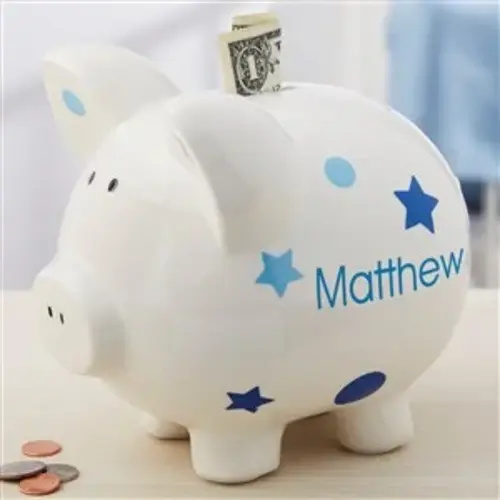 Baby Boy Polka Dots & Stars Personalized Piggy Bank