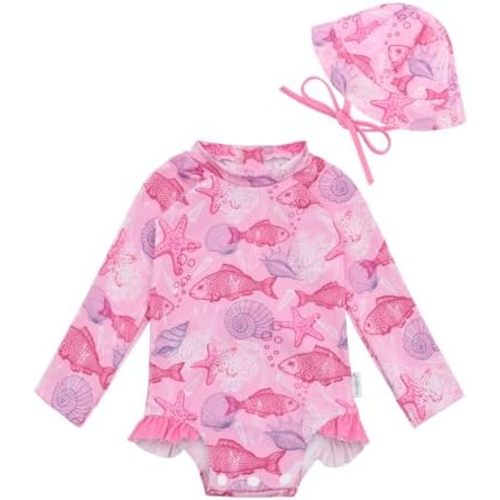 babygoal Baby Girls Long Sleeve One Piece Rash Guard Swimsuit with Zipper, UPF 50+ Sun Protection