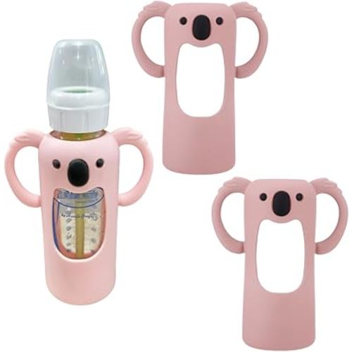 2 Pcs Silicone Sleeve Compatible with Dr. Brown Narrow Glass Baby Bottle 8 oz/250 mL, Cute Koalas Shape Drop Protection Sleeves with Silicone Handles (2 Pink, 8 Ounce)