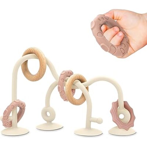 Baby Suction Cup Sensory Toy - Gentle 24hr Adhesion Montessori Sensory Teething Highchair Toy Gift for 0-6 6-12 Months Babies, Interactive Silicone Bath Teether Toys for Infants, Toddlers