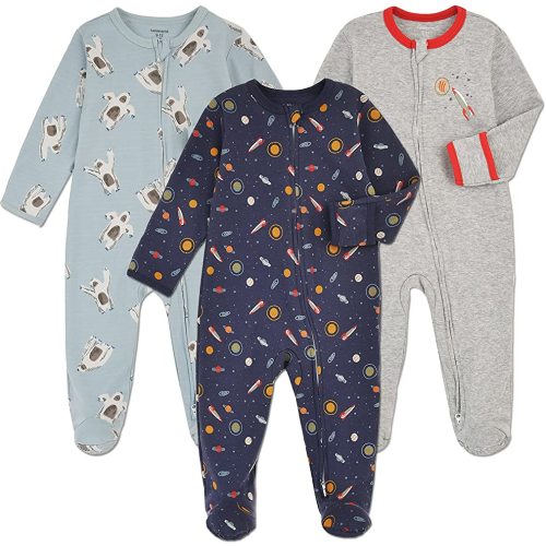 Aablexema Baby Footie Pajama with Mitten Cuffs, Double Zipper Infant Cotton clothes Sleeper Pjs, Footed Sleep Play
