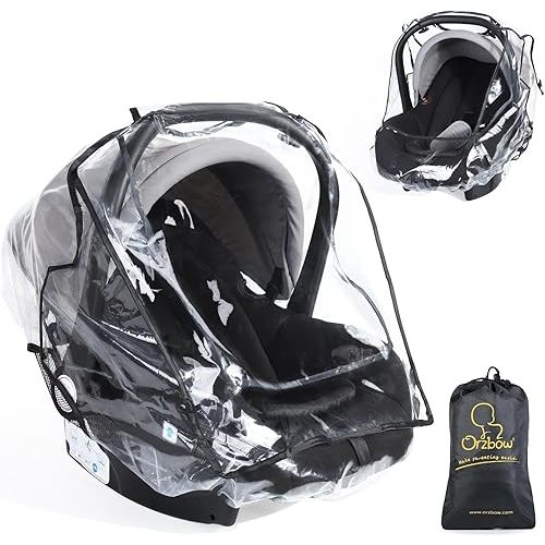 Car Seat Rain Cover Universal, Food Grade EVA, Waterproof Weather Shield for Infant Car Seat with Storage Bag, Baby Car Seat Stroller Rain Cover Features Side Ventilation, Quick-Access Roll-Up Door