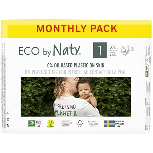 Eco by Naty Baby Diapers - Plant-Based Eco-Friendly Diapers, Great for Baby Sensitive Skin and Helps Prevent Leaking (Size 1, 100 Count) - Size 1 (100 Count)