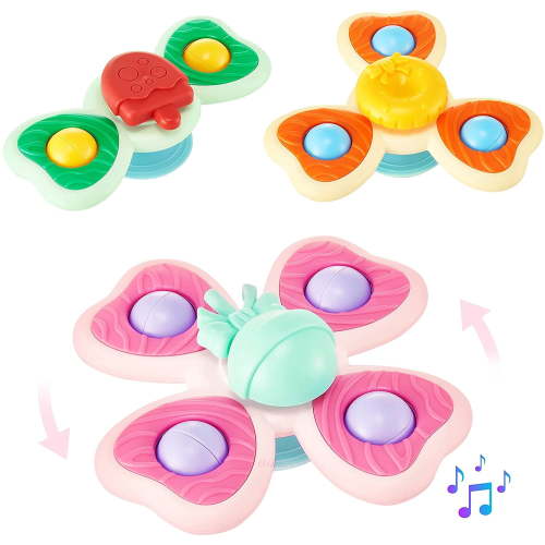 Suction Spinner Toys for Babies 3pcs, Rattle Toys,High Chair Toys, Baby Fidget Spinner, Sensory Toys, Toddlers Window Spinners